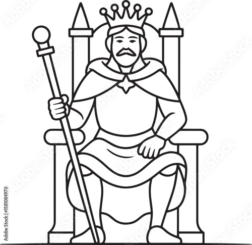 Medieval king seated on throne holding scepter crown