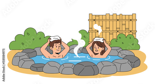 Relaxing Outdoor Hot Spring Bath for Couples with Natural Surroundings