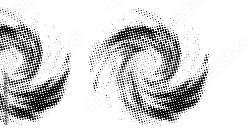 This image features two swirling, dotted designs in black and white, creating a textured and abstract composition that evokes a sense of movement and depth, with a modern feel