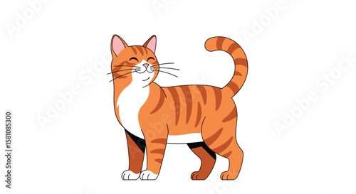 Adorable Orange Tabby Cat with Closed Eyes and Wagging Tail a Cute Feline Companion