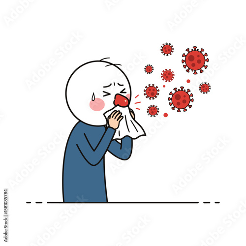 Sick Person Sneezing Spreading Virus Cartoon Illustration