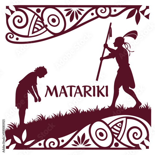 silhouette Matariki The Maori New Year Banner on white background