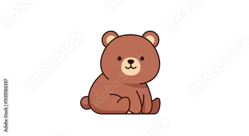 Adorable Cartoon Bear Character Sitting Happily in a Playful and Cute Manner