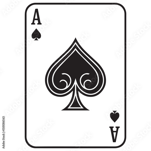 Classic ace of spades playing card isolated on white background with bold black outline and simple design