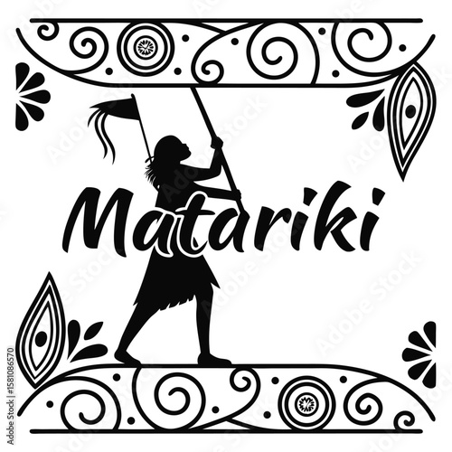 silhouette Matariki The Maori New Year Banner on white background