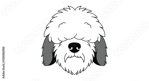 Charming Illustration of a Fluffy Dog Face with Expressive Eyes and Floppy Ears