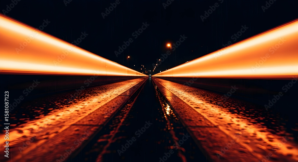 Obraz premium Abstract road perspective with light trails at night offering a dynamic visual experience