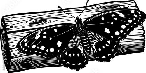 Black swallowtail butterfly with open wings on a white background
