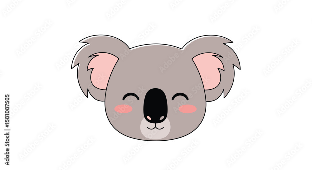 Fototapeta premium Adorable Baby Koala Bear Face with Cute Fluffy Ears and Rosy Cheeks Adorned with Sweet Gentle Expressions
