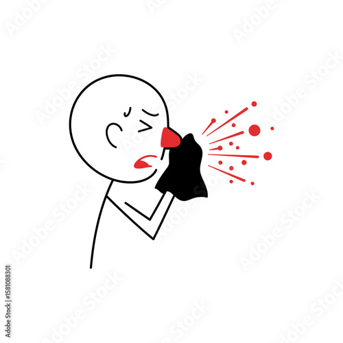 Stick Figure with Cold or Allergy Sneezing Blood