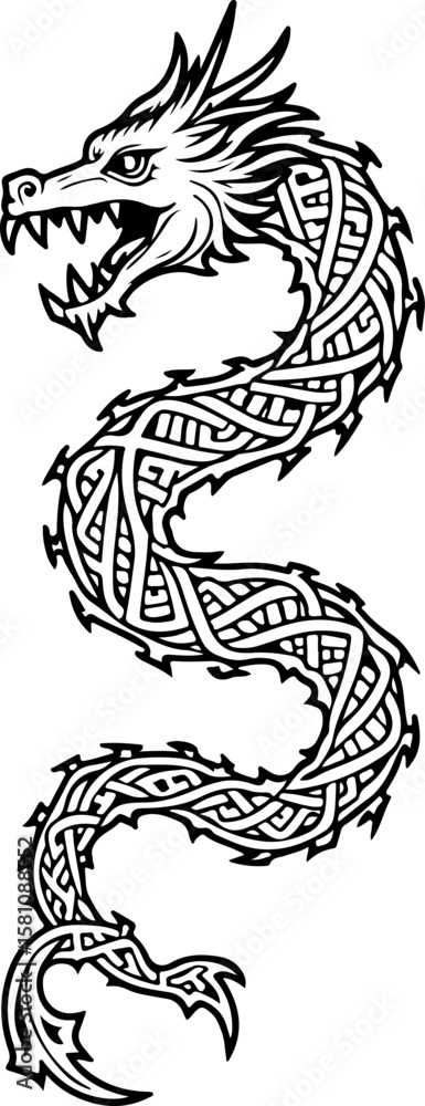Obraz premium Tribal Celtic Dragon Tattoo Design – Mythical Serpent Ink Art