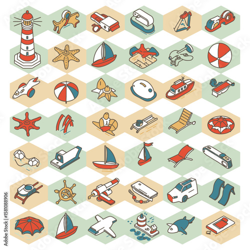 Summer Vacation Vector Icon Set Beach Travel and Holiday Designs