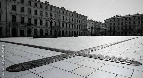 Fototapeta Naklejka Na Ścianę i Meble -  Architectural grandeur Piazza Unit? d'Italia in black and white showcasing symmetry and urban design
