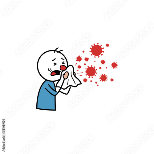 Viral Spread Illustration Cartoon Sick Person Sneezing Virus