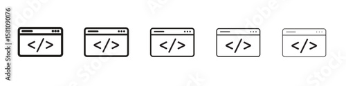 Web Code icon in thin to bold stroke versions on white background
