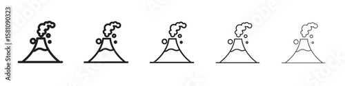 Volcano icon in thin to bold stroke versions on white background