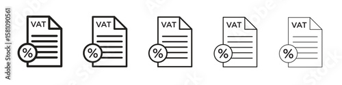 Value added tax VAT icon in thin to bold stroke versions on white background