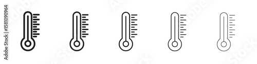 Thermometer icon in thin to bold stroke versions on white background