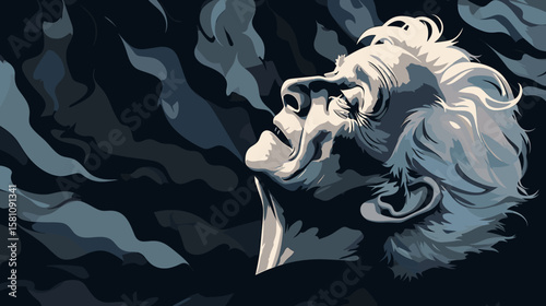 An old woman in a state of depression and anxiety. Dementia.