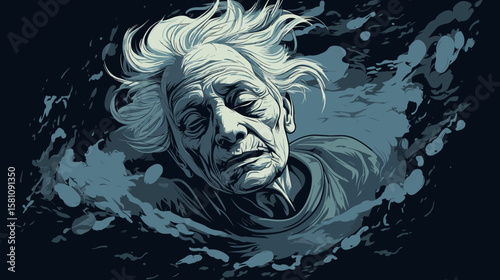 An old woman in a state of depression and anxiety. Dementia.