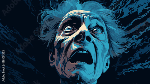 An old woman in a state of depression and anxiety. Dementia.