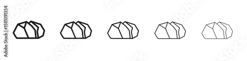 Stone icon in thin to bold stroke versions on white background