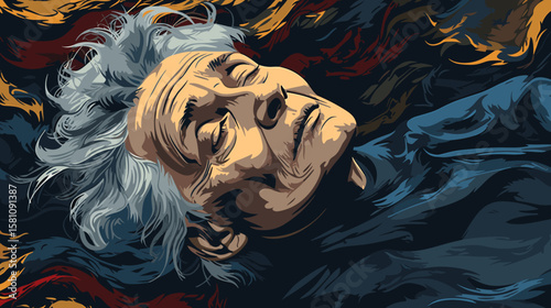 An old woman in a state of depression and anxiety. Dementia.