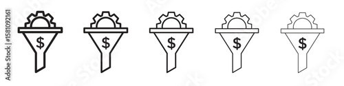 Sales funnel icon in thin to bold stroke versions on white background