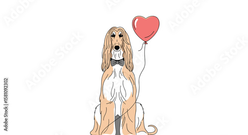 Adorable Spaniel Dog Holding a Red Heart Balloon with Affectionate Eyes