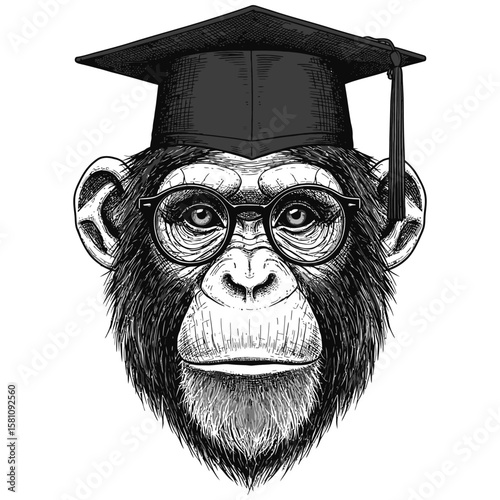 Smart Chimp with Graduation Cap A Funny Intelligent Animal Concept