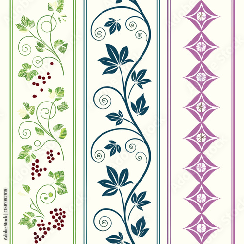 Nature's Design Symphony: An artistic display of botanical elements, featuring elegant vines, leaves, and decorative patterns. A visual journey into the natural world