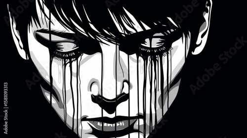 Loneliness and depression. Art representation of a womans emotional distress