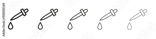 Pipette icon in thin to bold stroke versions on white background