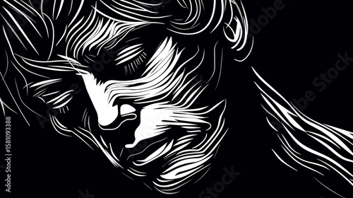 Loneliness and depression. Art representation of a womans emotional distress