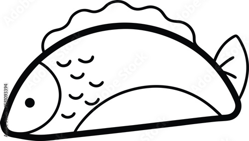 Fish Taco Minimal Outline on White Background