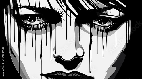 Loneliness and depression. Art representation of a womans emotional distress