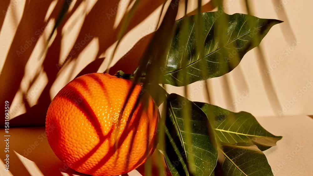 Orange fruit leaves with dramatic shadows in natural light