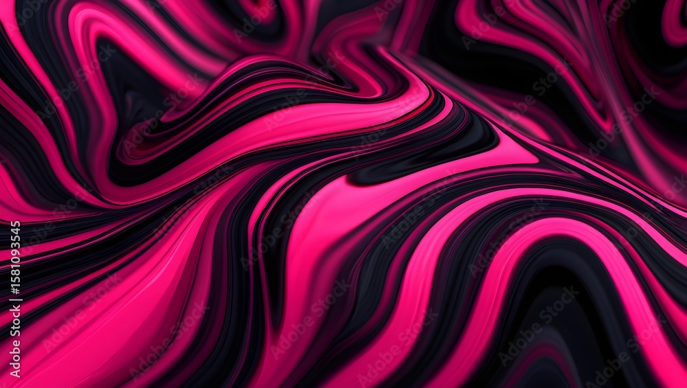 Fototapeta premium Abstract flowing waves of vibrant pink and deep black with a glossy metallic texture