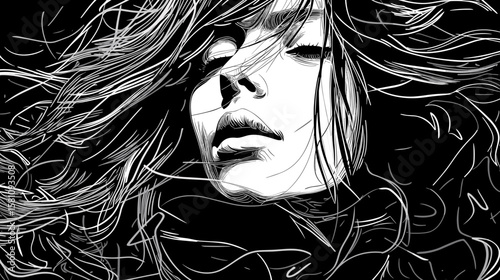 Loneliness and depression. Art representation of a womans emotional distress