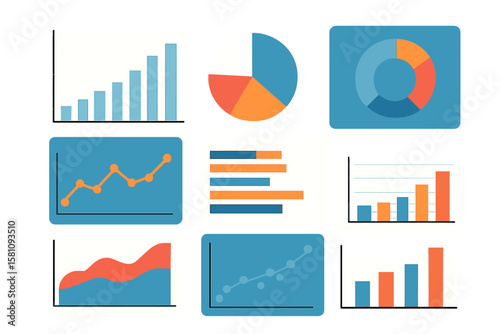The modern financial application interface template is represented by a vector infographic, including a simple data software, chart, and HUD diagrams, as well as admin panels, all part of the