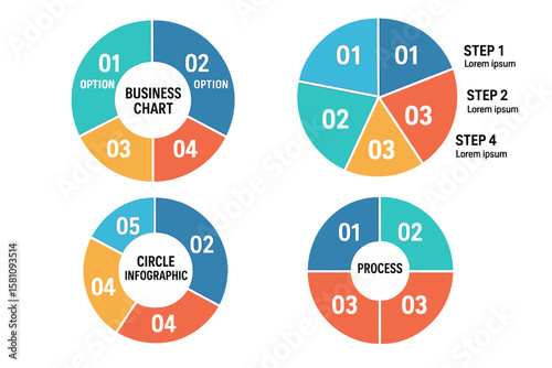 Vector business pie chart templates are available for creating graphs, charts, and diagrams to illustrate business concepts