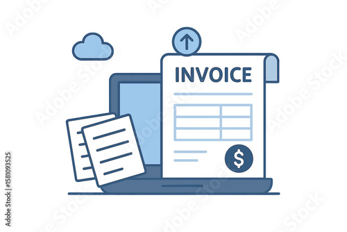Digital invoicing system using a laptop and paperwork documents