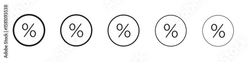 Percent icon in thin to bold stroke versions on white background