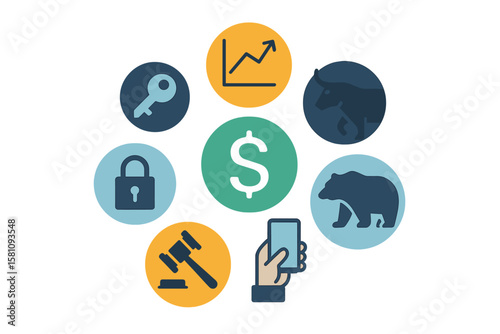 A collection of financial icons, including money and payment elements, is available as a set of outline symbols