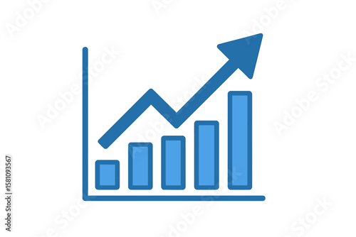 The 'blue business arrow and graph' on the  market is an icon that represents an upward trend, pointing towards growth on an economic chart, indicating rises on a financial board