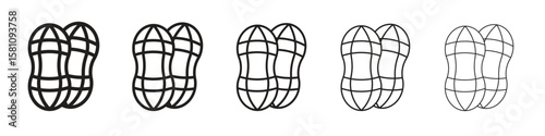 Peanut icon in thin to bold stroke versions on white background