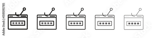 Password phishing icon in thin to bold stroke versions on white background