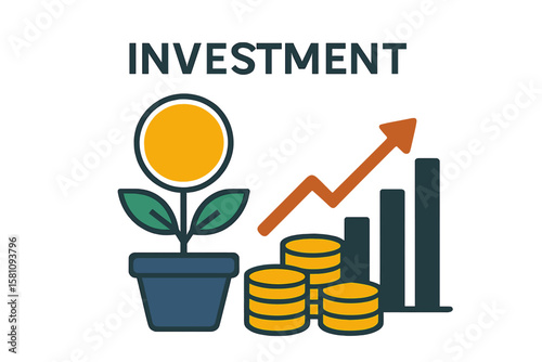 Investment depicted on a yellow background represents a thriving business finance concept