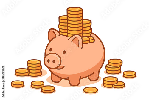 A piggy bank filled with golden coins represents the concept of saving money through deposit banking and investment, symbolized by a money box