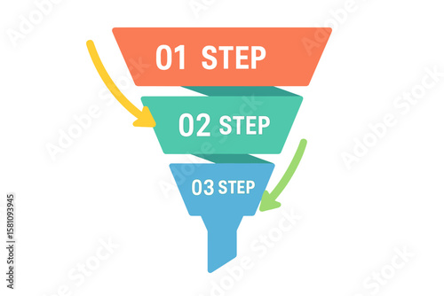 Infographic template of a vector sales funnel featuring arrows, suitable for marketing and startup businesses, and usable in presentation slides with 3 distinct steps
